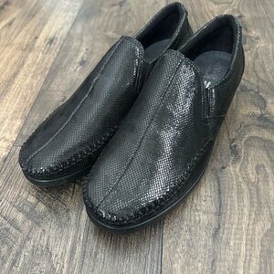 SAS Black Textured Loafers